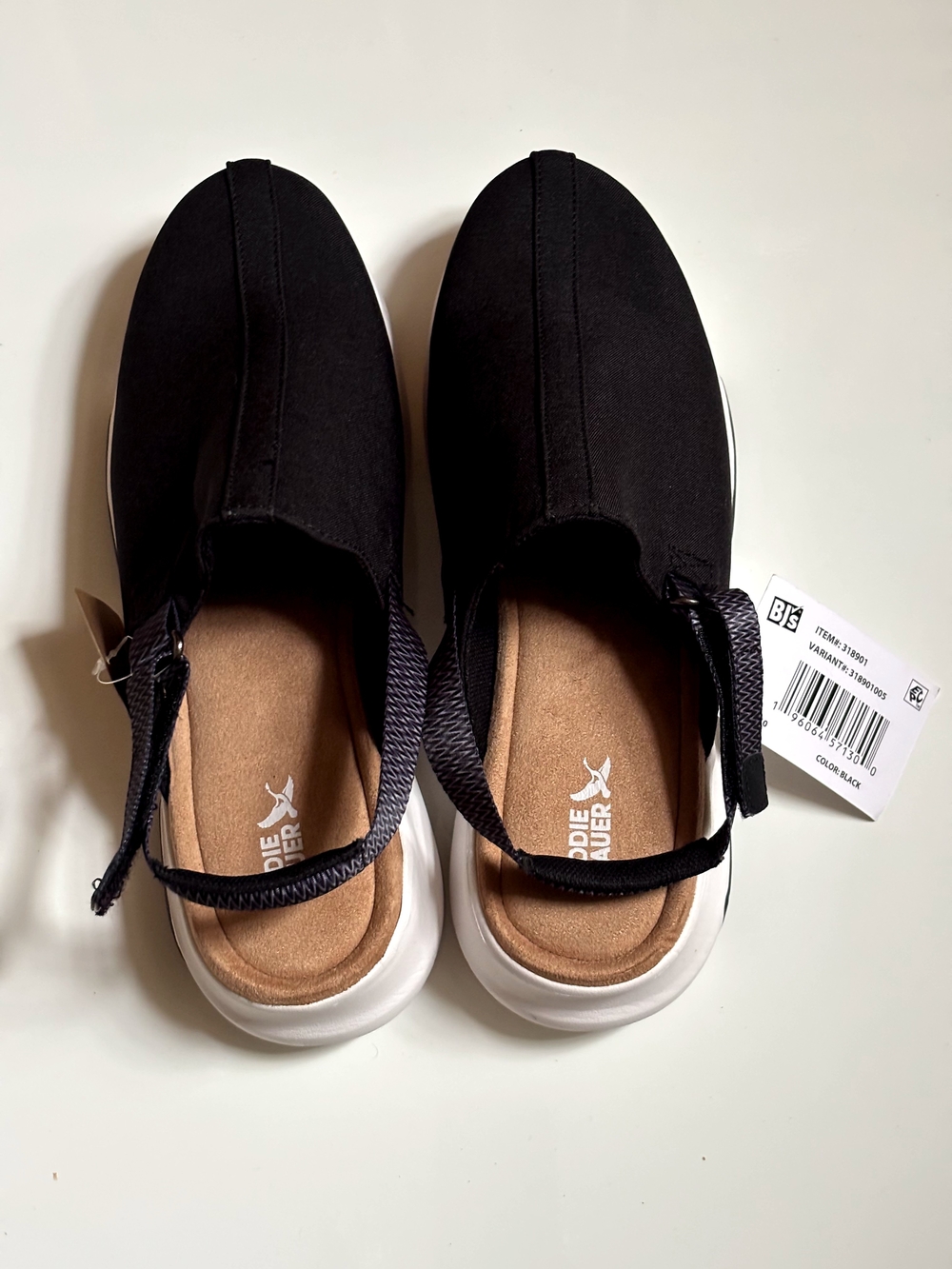 Eddie Bauer Black Slingback Platform Sneakers with Tan Footbed